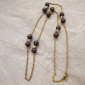💖 J.Crew Dark Grey Rhinestones Pave Pearl Station Sweater Necklace 💖
